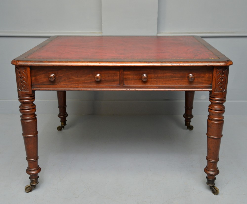 Regency Mahogany Leather Top Partners Writing Table View XI