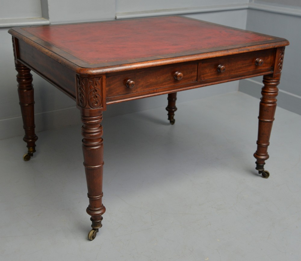 Regency Mahogany Leather Top Partners Writing Table View XV