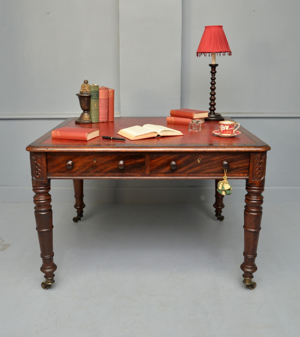 Regency Mahogany Leather Top Partners Writing Table View XXII