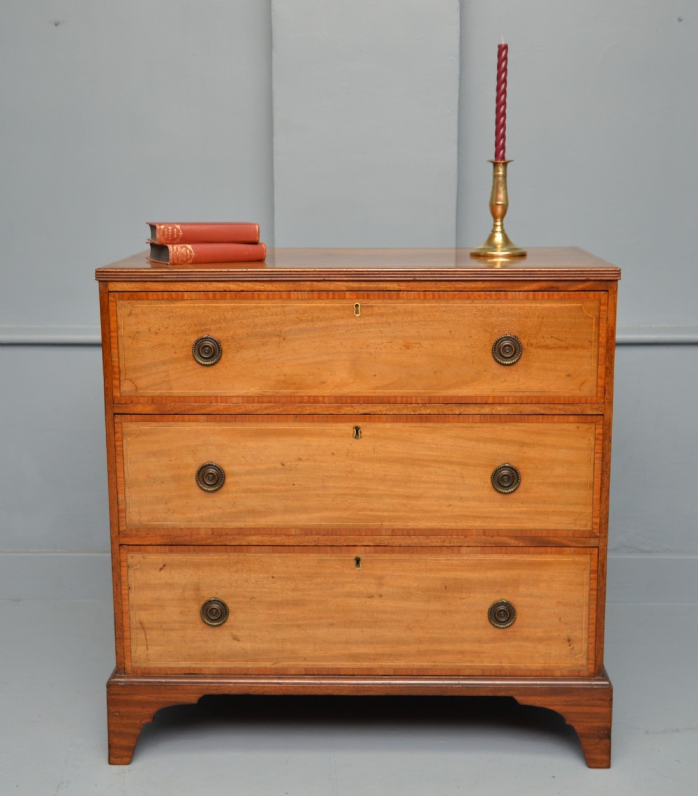 Superb George III Satinwood & Mahogany Inlaid Chest Of Drawers