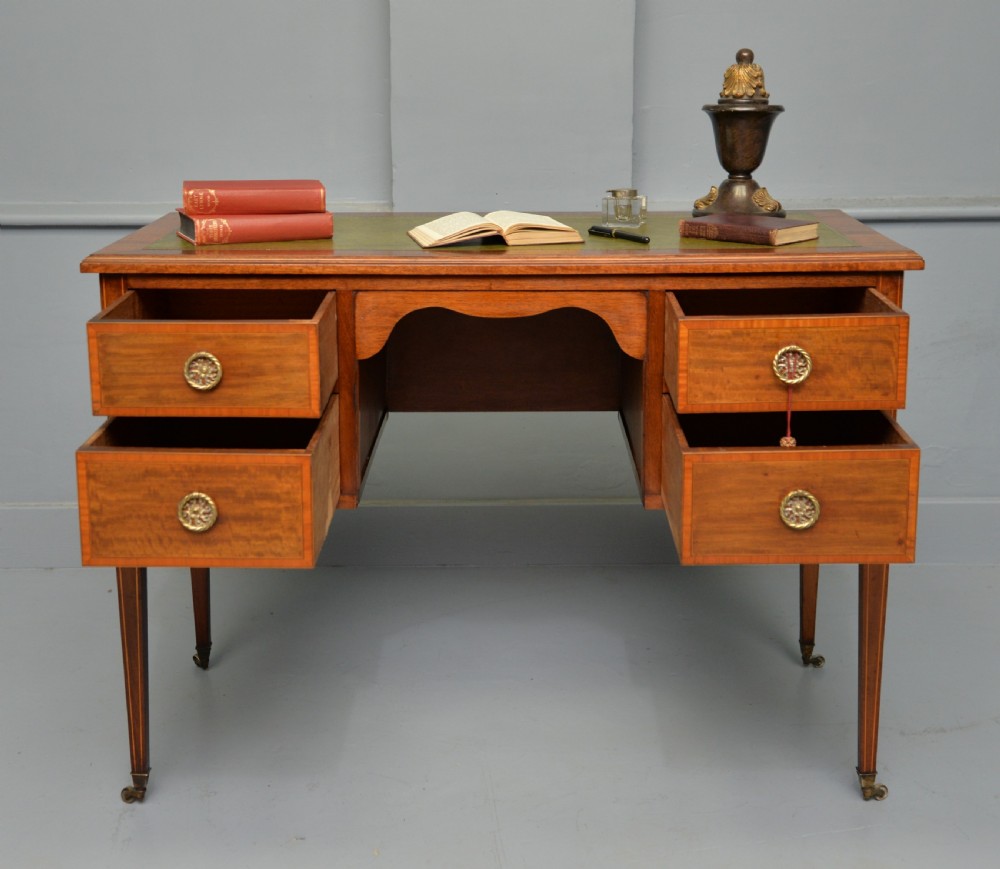 Edwardian Inlaid Mahogany Leather Top Writing Desk View II