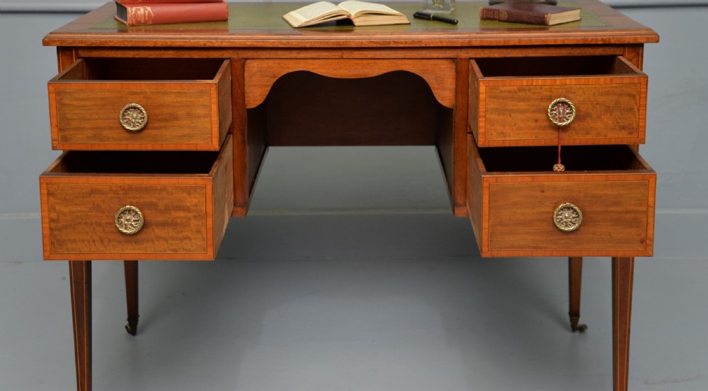 Edwardian Inlaid Mahogany Leather Top Writing Desk View III
