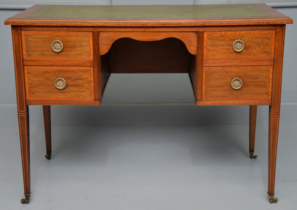 Edwardian Inlaid Mahogany Leather Top Writing Desk View VI