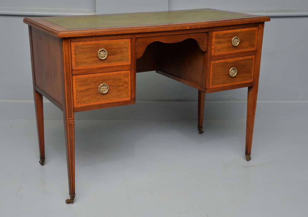 Edwardian Inlaid Mahogany Leather Top Writing Desk View VII