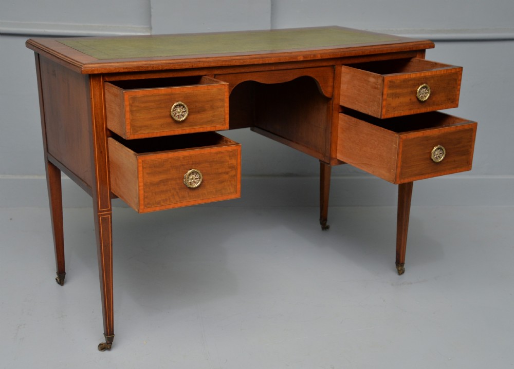 Edwardian Inlaid Mahogany Leather Top Writing Desk View IX