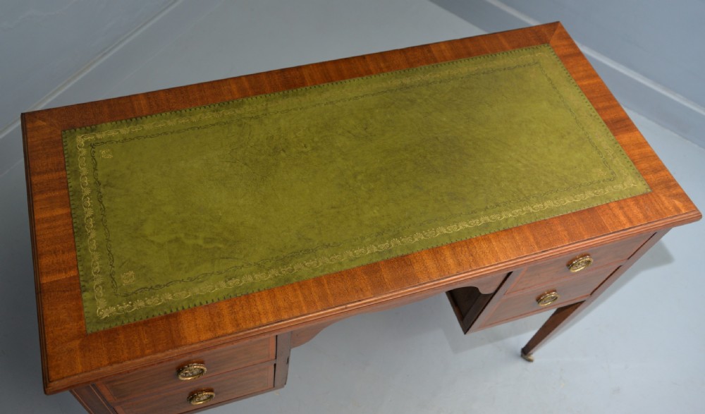 Edwardian Inlaid Mahogany Leather Top Writing Desk View XIII