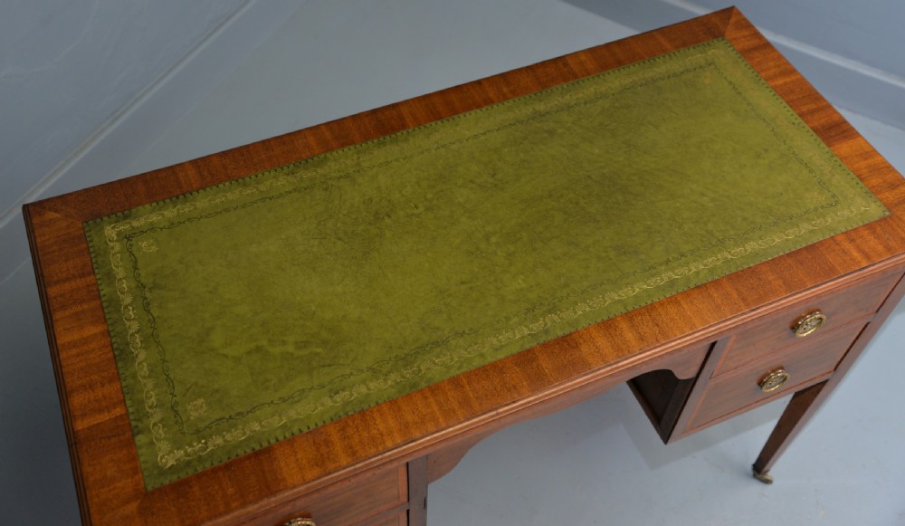 Edwardian Inlaid Mahogany Leather Top Writing Desk View XVI