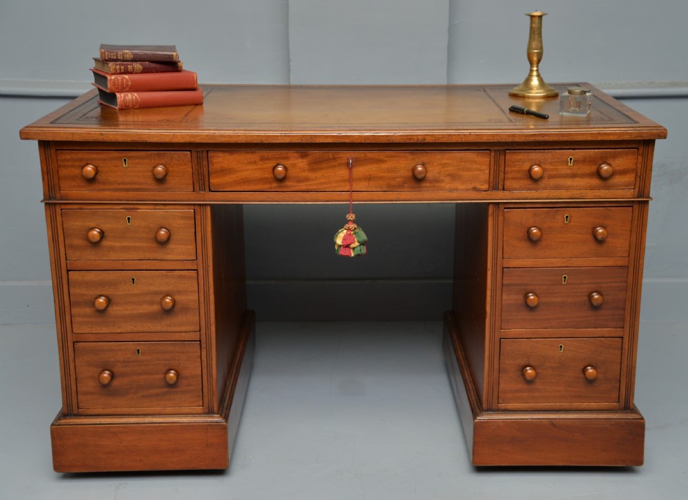 Victorian Mahogany Leather Top Pedestal Desk