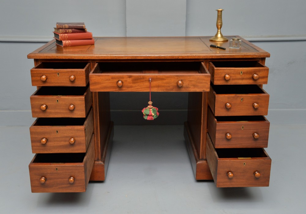 Victorian Mahogany Leather Top Pedestal Desk View II