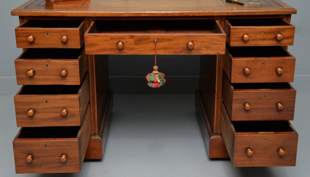Victorian Mahogany Leather Top Pedestal Desk View III