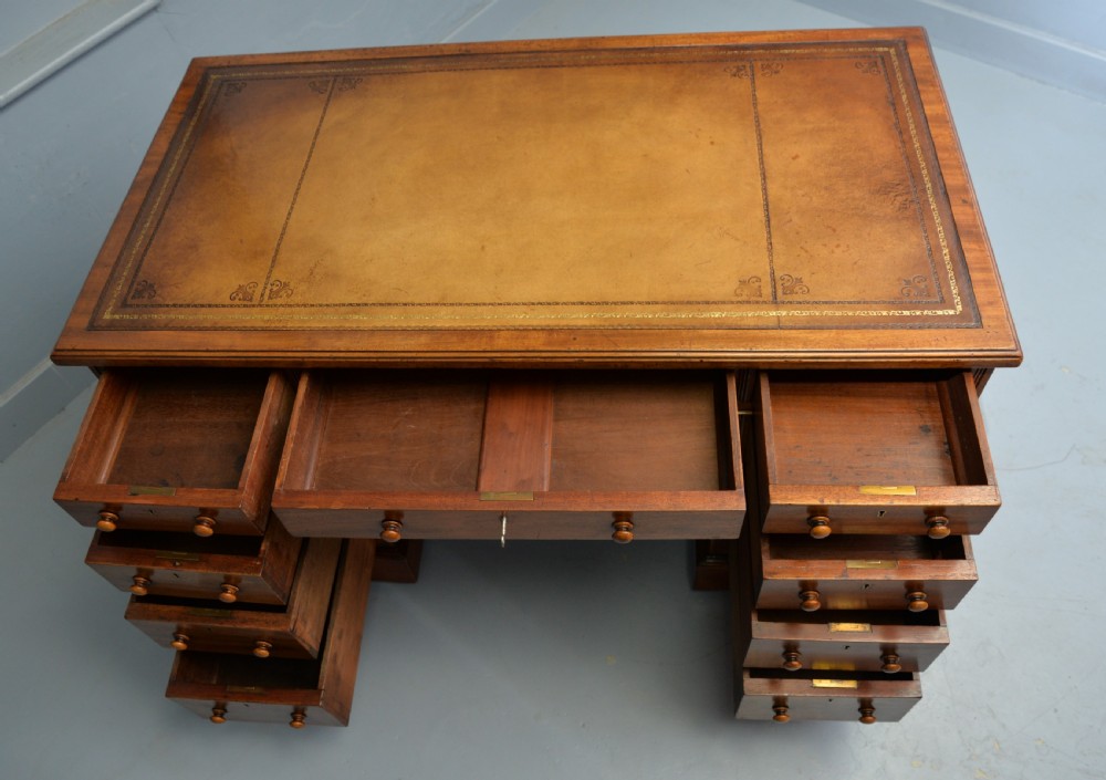 Victorian Mahogany Leather Top Pedestal Desk View IX