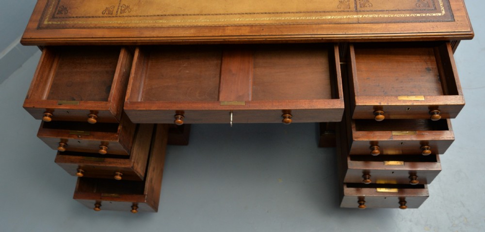 Victorian Mahogany Leather Top Pedestal Desk View XI