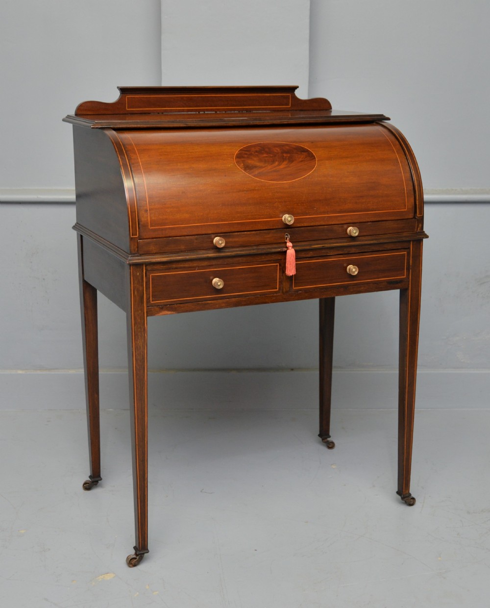 Edwardian Sheraton Revival Mahogany Cylinder Roll Top Desk
