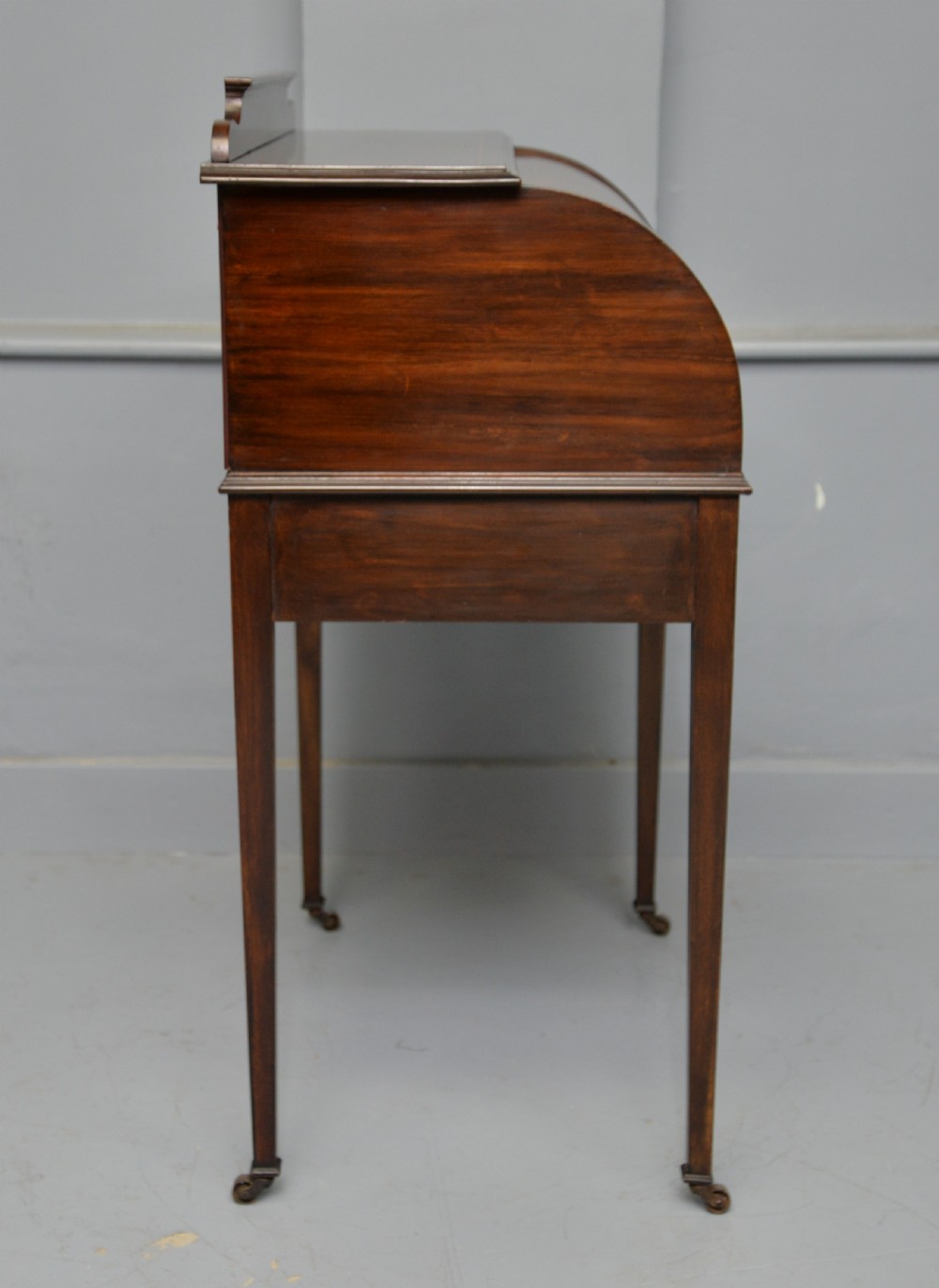 Edwardian Sheraton Revival Mahogany Cylinder Roll Top Desk View XI