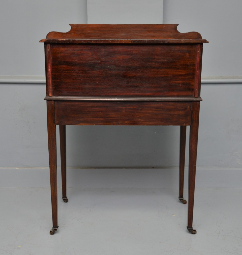 Edwardian Sheraton Revival Mahogany Cylinder Roll Top Desk View XII