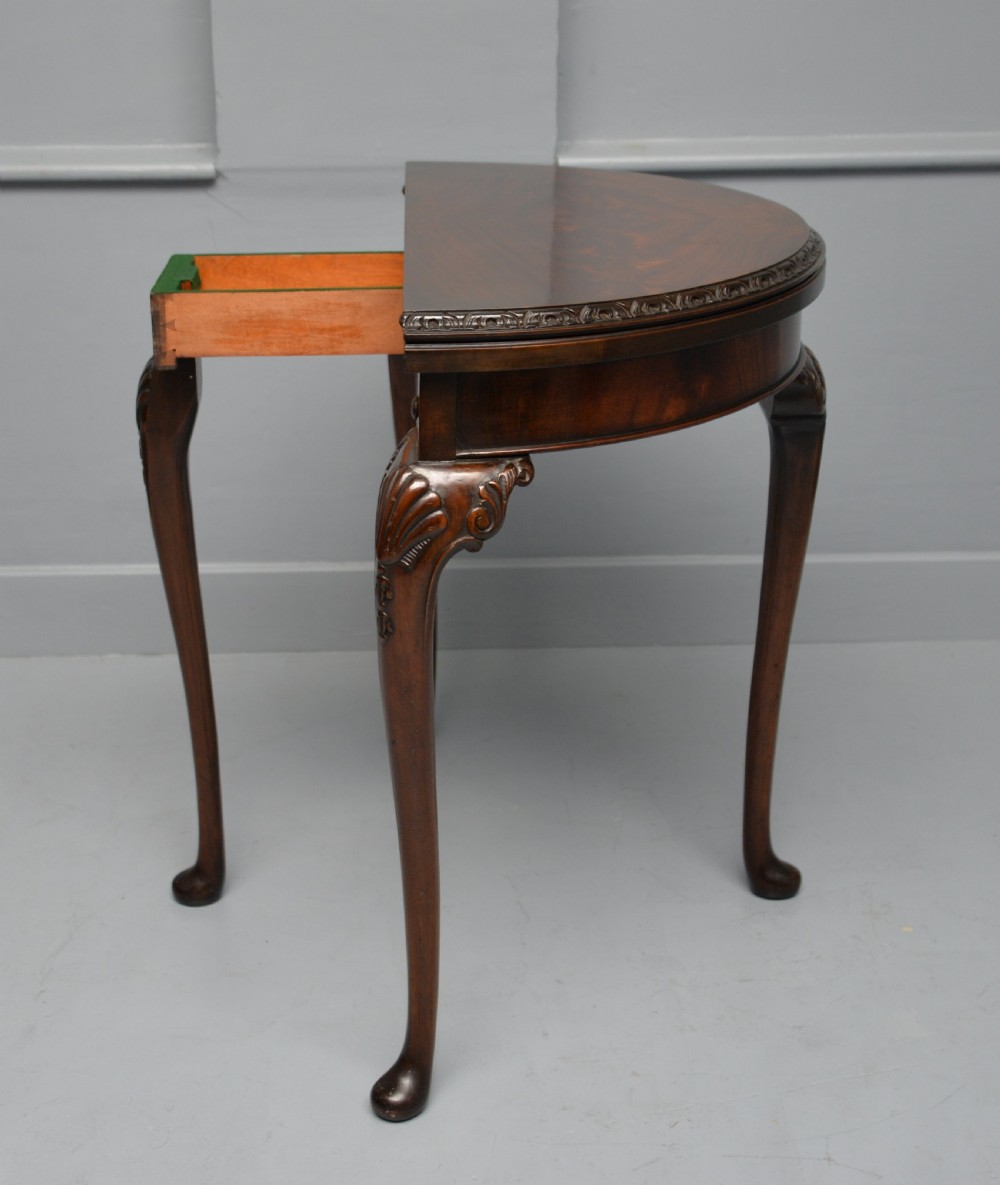 Georgian Revival Mahogany Demi-Lune Side / Card Table View IX
