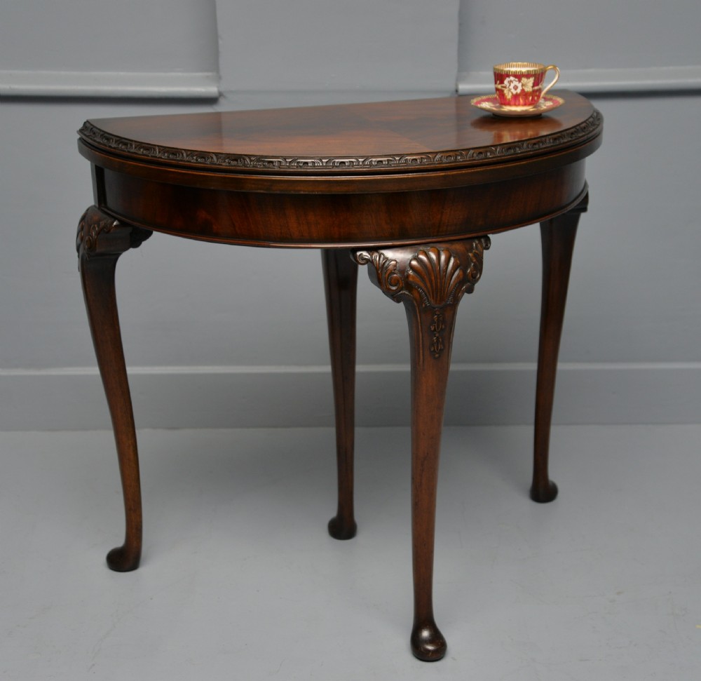 Georgian Revival Mahogany Demi-Lune Side / Card Table View XV