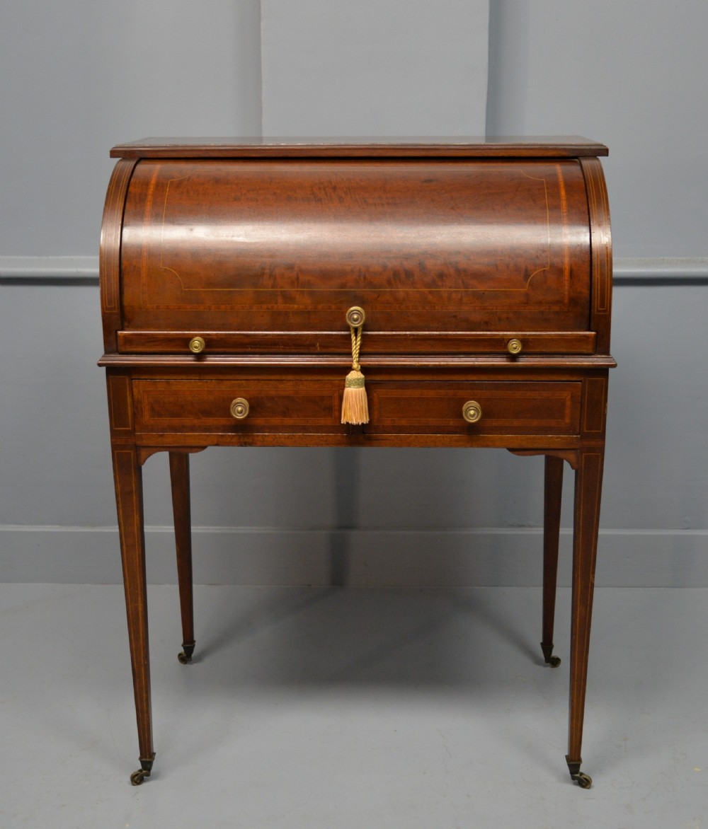 Edwardian Sheraton Revival Mahogany Cylinder Roll Top Desk View II