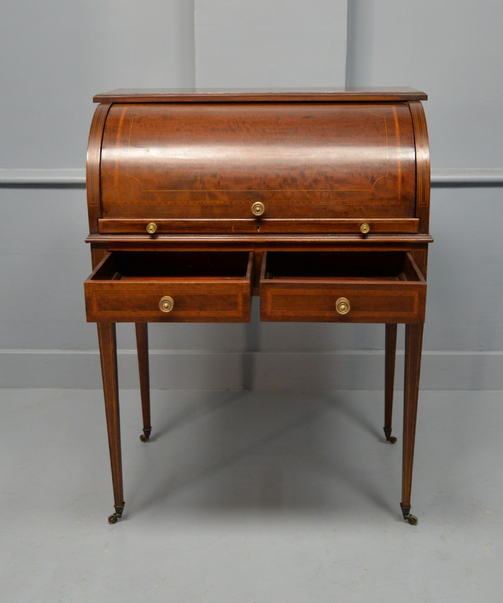 Edwardian Sheraton Revival Mahogany Cylinder Roll Top Desk View III