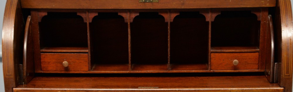 Edwardian Sheraton Revival Mahogany Cylinder Roll Top Desk View VI