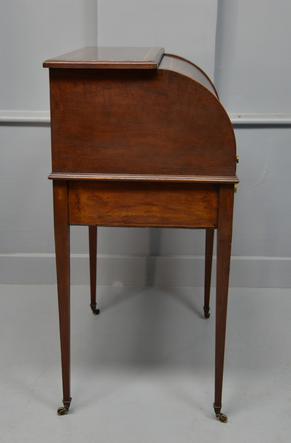 Edwardian Sheraton Revival Mahogany Cylinder Roll Top Desk View X