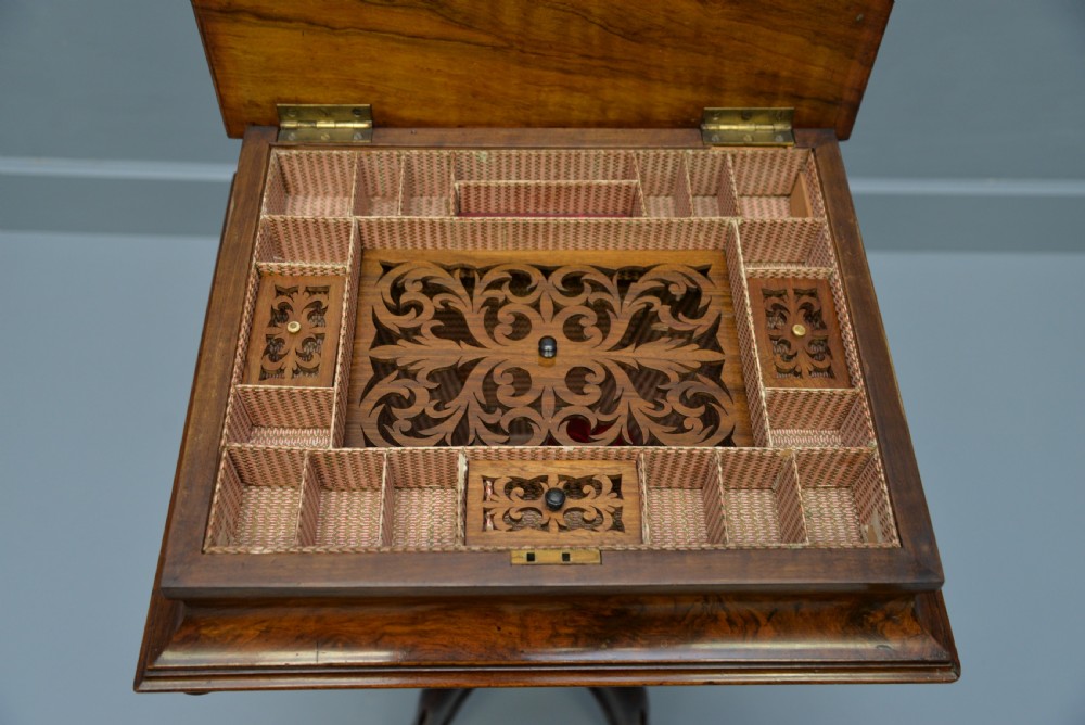 Victorian Burr-Walnut Sewing Work Table View IX
