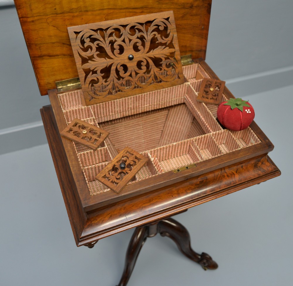 Victorian Burr-Walnut Sewing Work Table View X