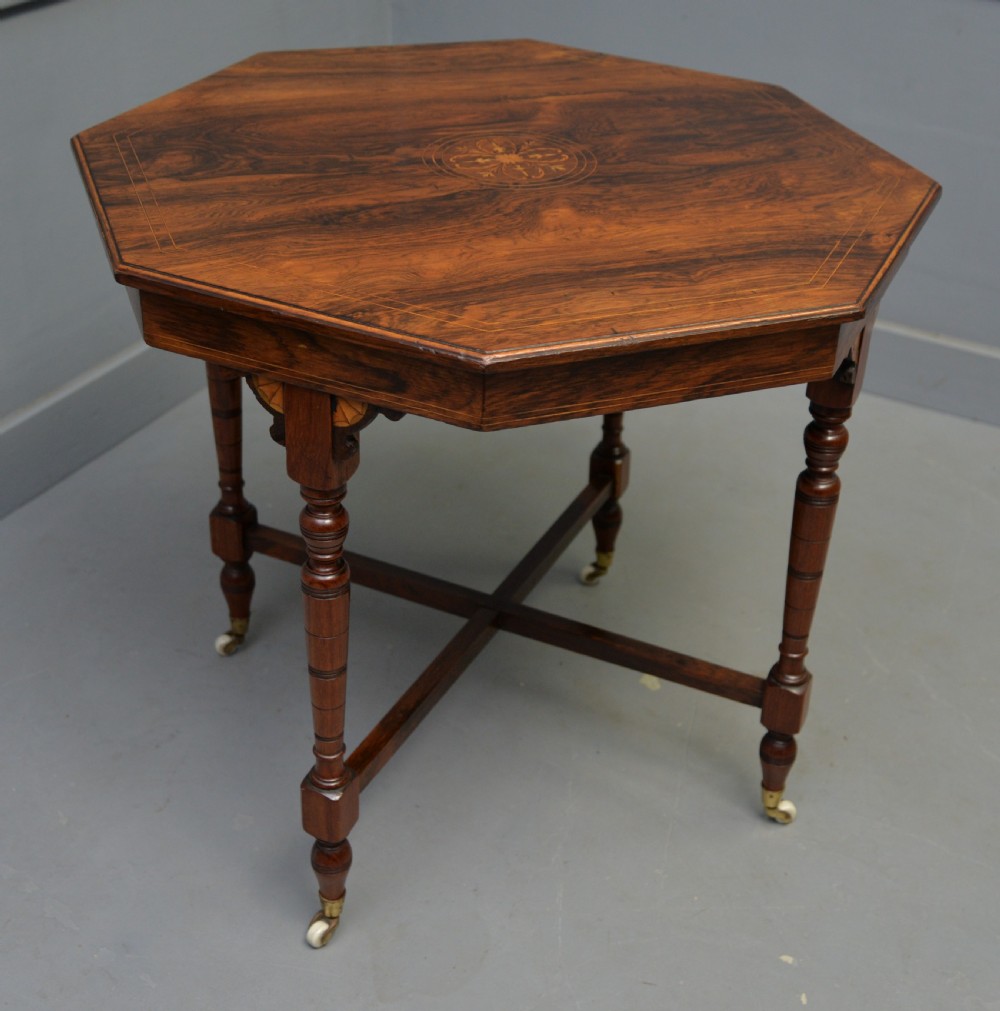 Quality Victorian Inlaid Rosewood Octagonal Centre Table / Side Table / Lamp Table
