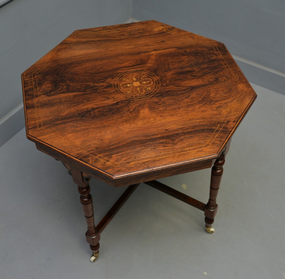 Quality Victorian Inlaid Rosewood Octagonal Centre Table / Side Table / Lamp Table View II