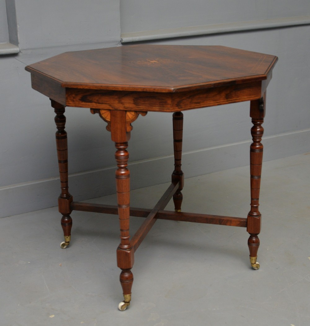 Quality Victorian Inlaid Rosewood Octagonal Centre Table / Side Table / Lamp Table View IV