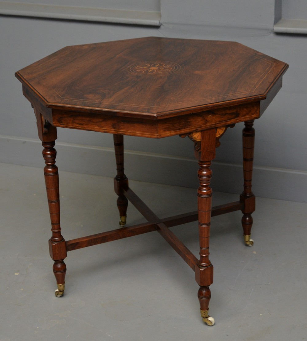 Quality Victorian Inlaid Rosewood Octagonal Centre Table / Side Table / Lamp Table View V