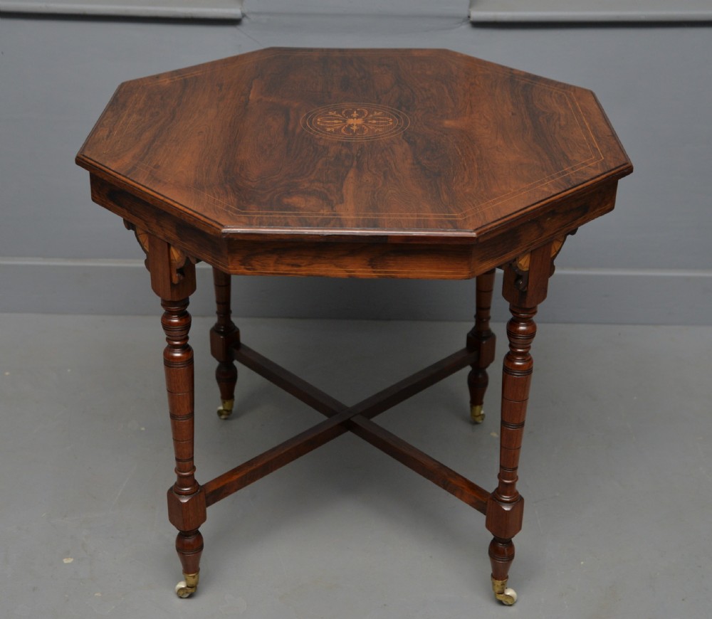 Quality Victorian Inlaid Rosewood Octagonal Centre Table / Side Table / Lamp Table View VI