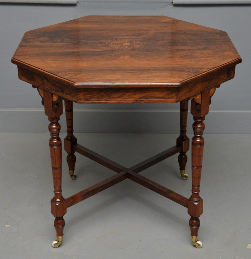 Quality Victorian Inlaid Rosewood Octagonal Centre Table / Side Table / Lamp Table View VIII