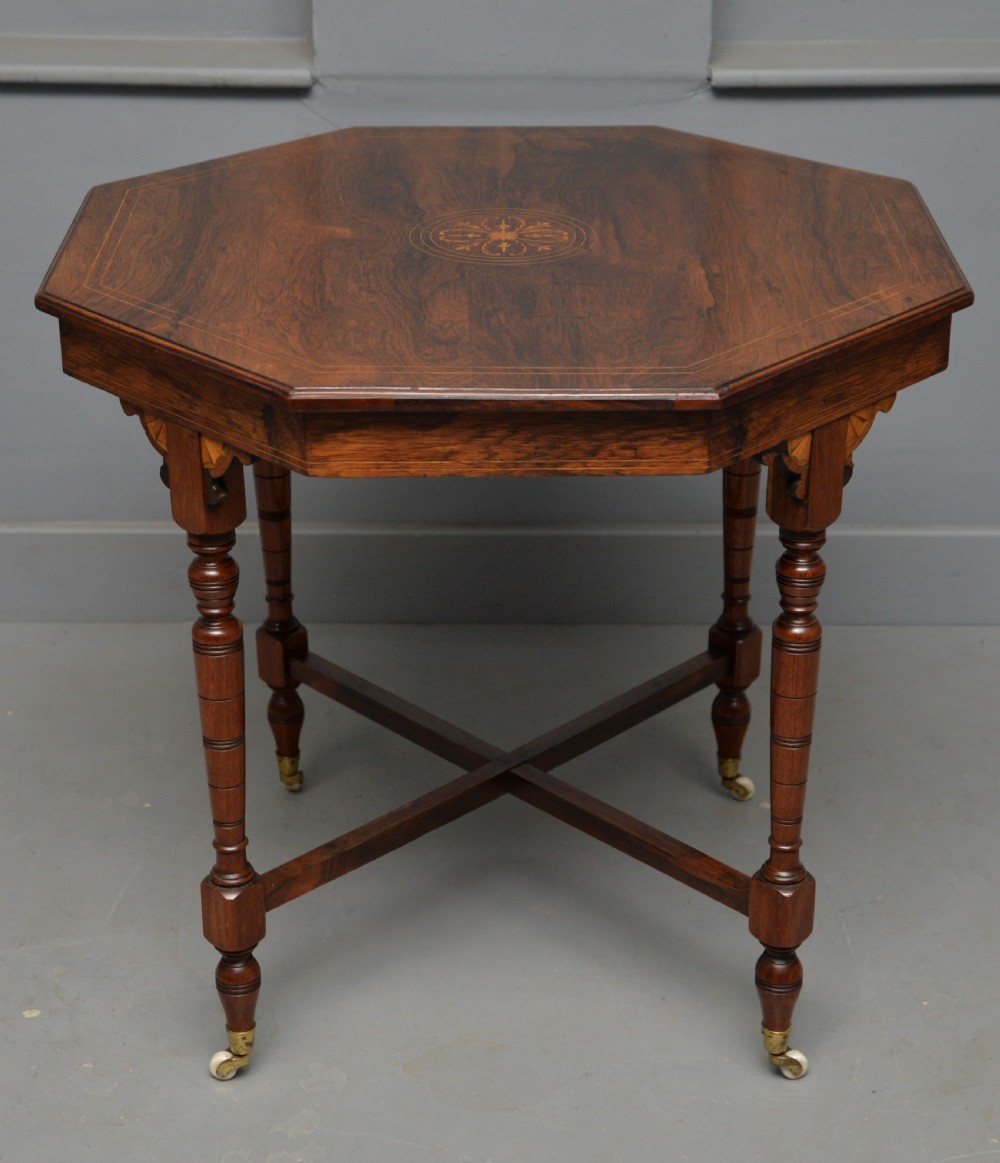 Quality Victorian Inlaid Rosewood Octagonal Centre Table / Side Table / Lamp Table View IX
