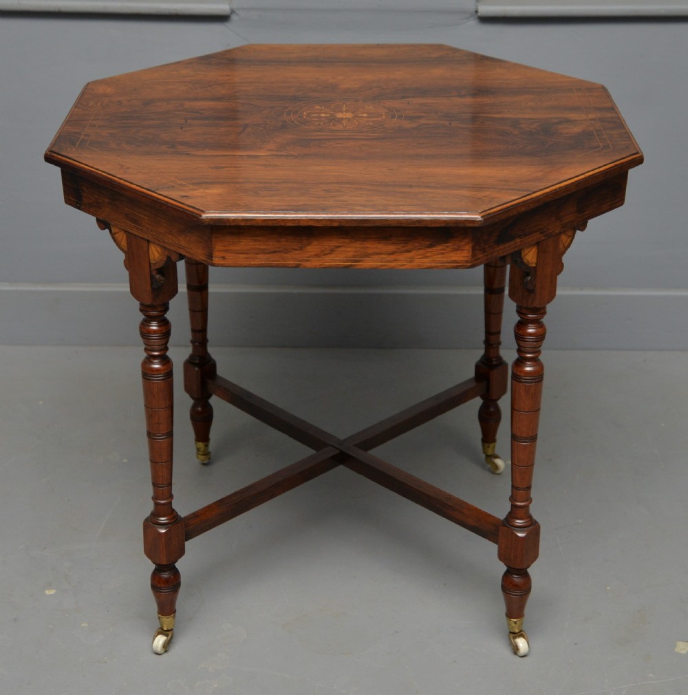 Quality Victorian Inlaid Rosewood Octagonal Centre Table / Side Table / Lamp Table View X