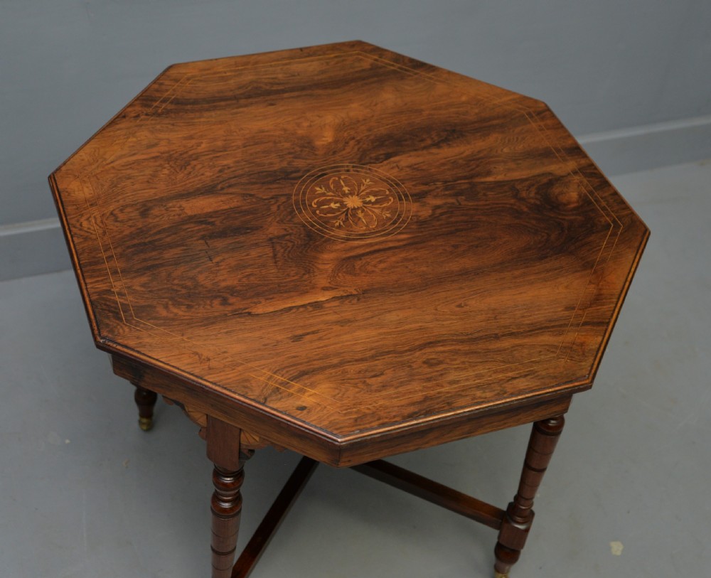 Quality Victorian Inlaid Rosewood Octagonal Centre Table / Side Table / Lamp Table View XI