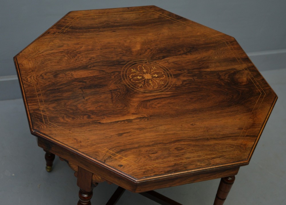 Quality Victorian Inlaid Rosewood Octagonal Centre Table / Side Table / Lamp Table View XII