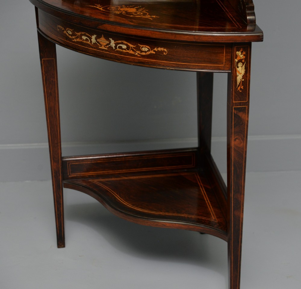 Sheraton Revival Rosewood Marquetry Inlaid Corner Display Cabinet View XI