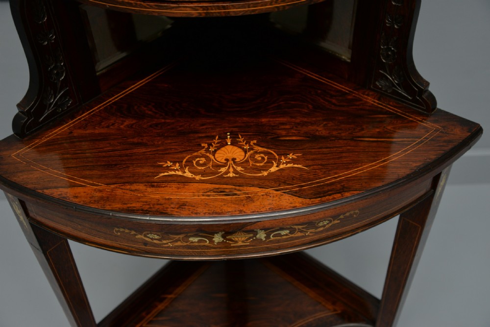 Sheraton Revival Rosewood Marquetry Inlaid Corner Display Cabinet View XIII