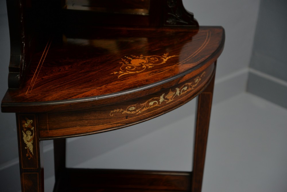 Sheraton Revival Rosewood Marquetry Inlaid Corner Display Cabinet View XV