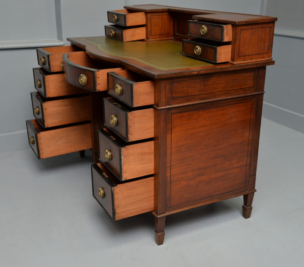Elegant Edwardian Mahogany Leather Top Writing Desk View IX