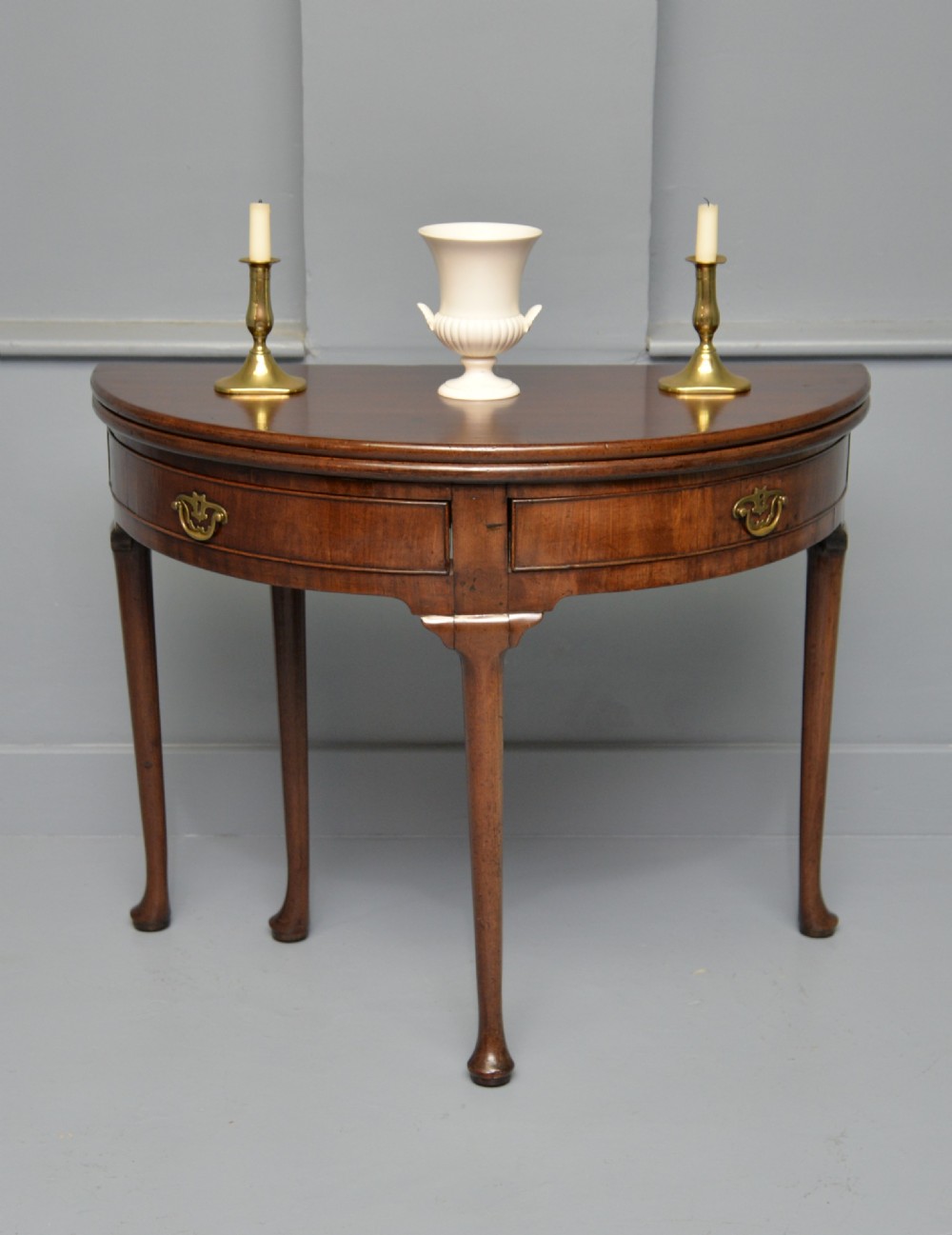 Rare George II Mahogany Swing Drawer Demi-Lune Tea Table Side Table View II