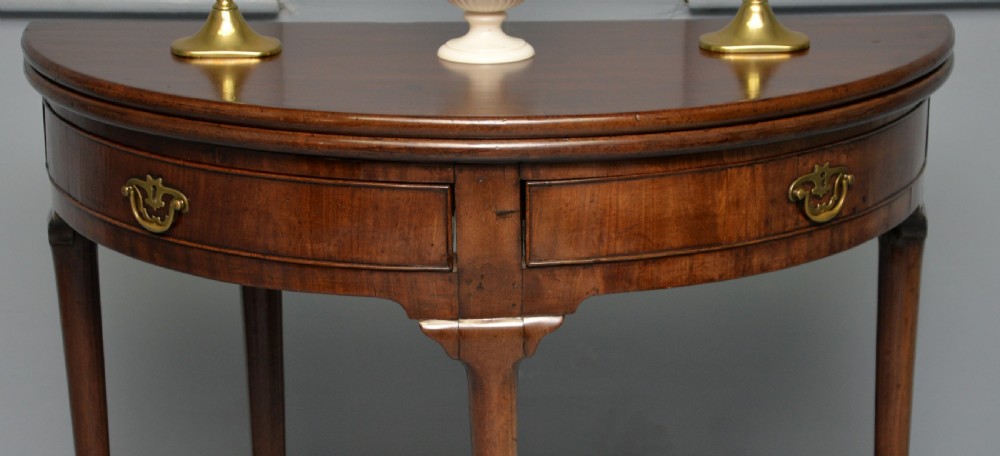 Rare George II Mahogany Swing Drawer Demi-Lune Tea Table Side Table View III