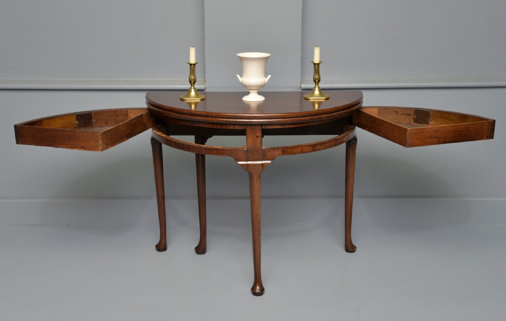 Rare George II Mahogany Swing Drawer Demi-Lune Tea Table Side Table View V