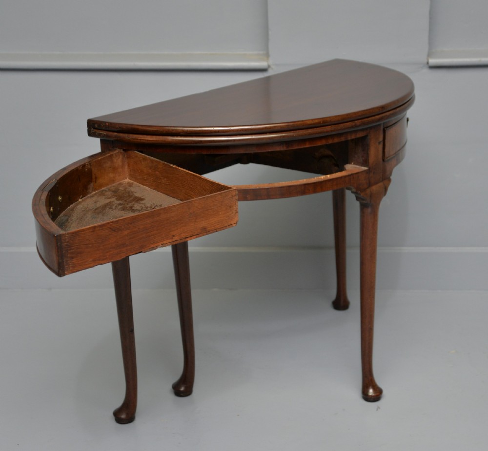 Rare George II Mahogany Swing Drawer Demi-Lune Tea Table Side Table View XI