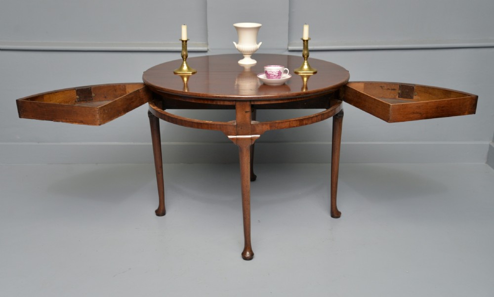 Rare George II Mahogany Swing Drawer Demi-Lune Tea Table Side Table View XX