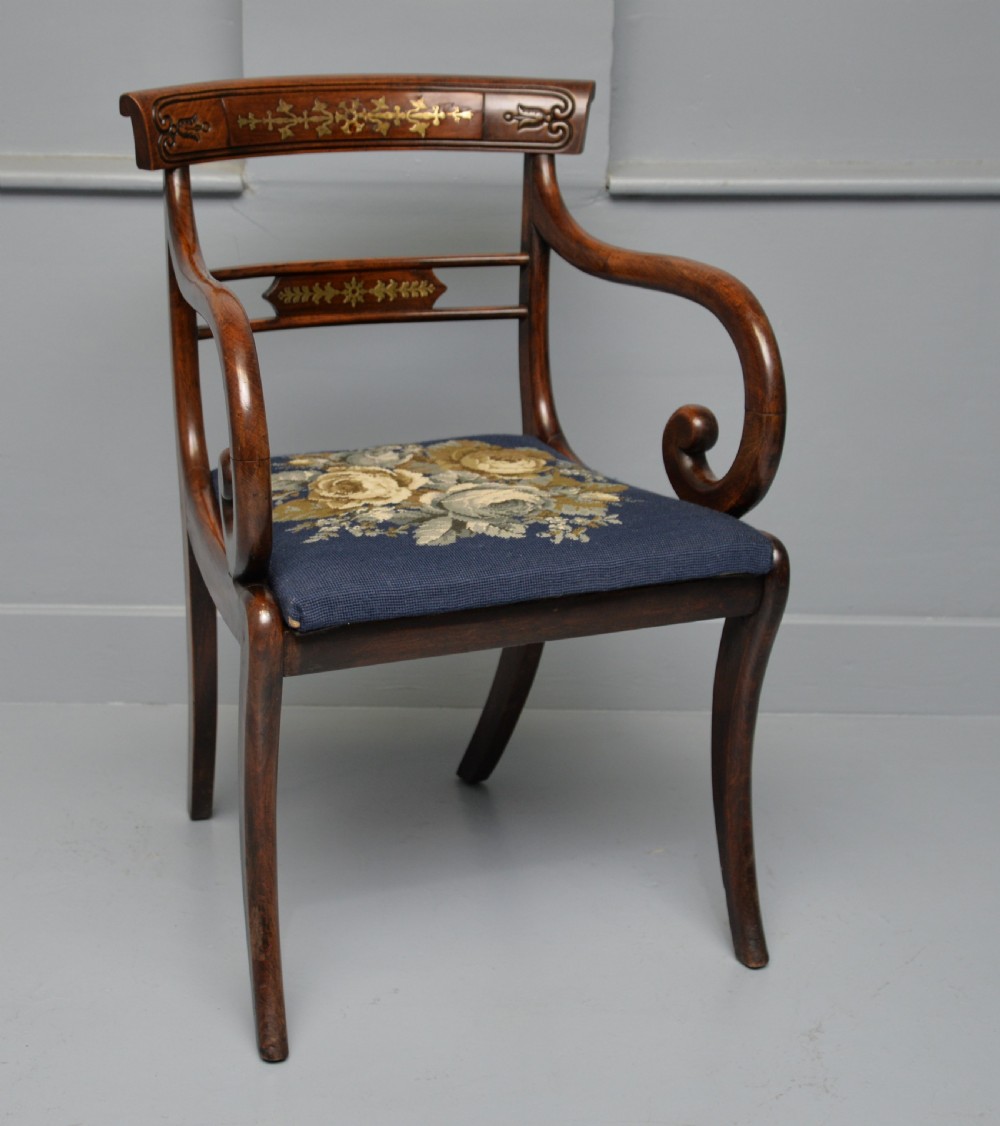Regency Brass Inlaid Mahogany Elbow Desk Chair