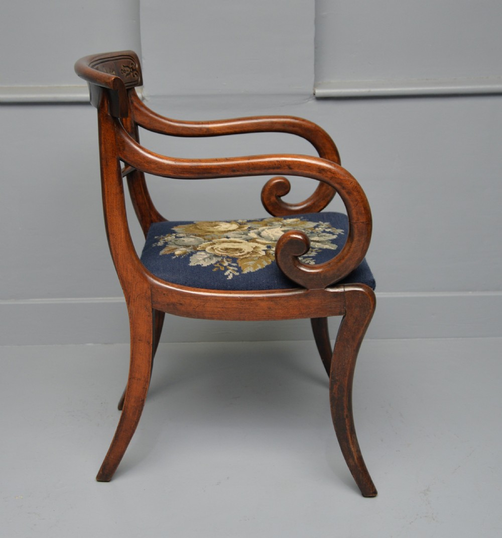 Regency Brass Inlaid Mahogany Elbow Desk Chair View IV