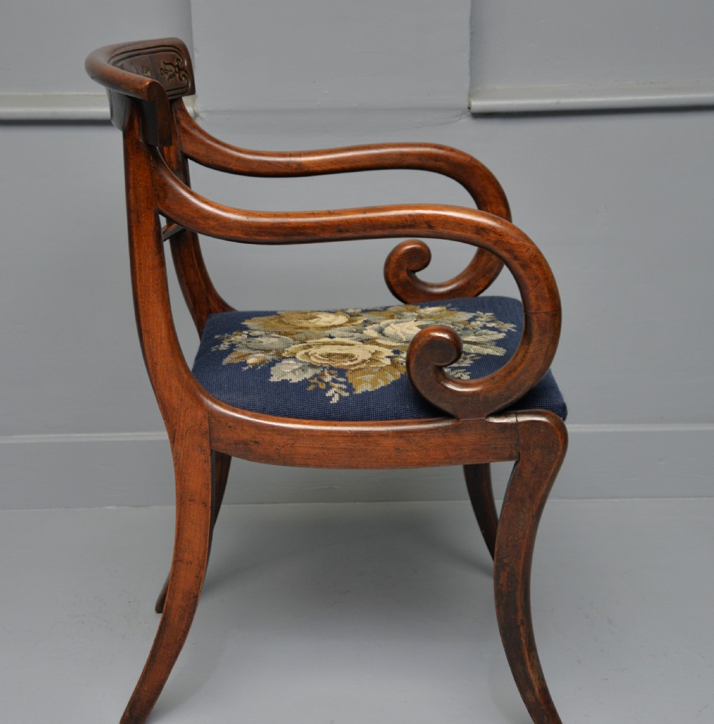 Regency Brass Inlaid Mahogany Elbow Desk Chair View V