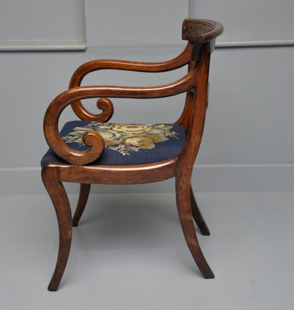 Regency Brass Inlaid Mahogany Elbow Desk Chair View VII